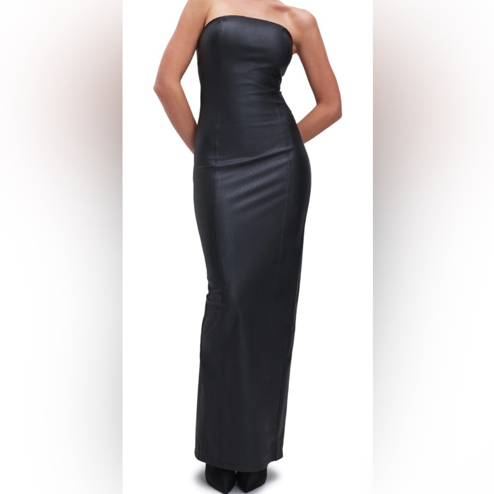 🌺Faux Leather Strapless Dress